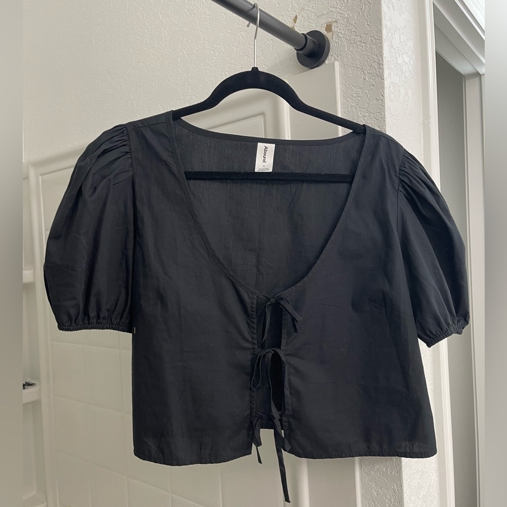 Abound Black Puff Sleeve Tie-Front Blouse